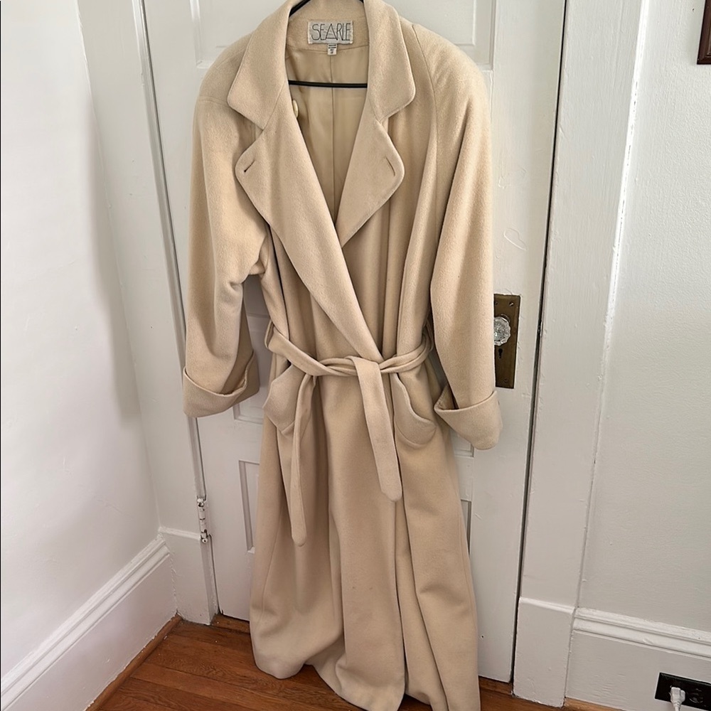 Searle Cream Full Length Coat with Tie Belt